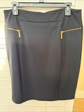 NWT Michael Kors Pencil Midi Skirt 12 Gold Tone Zippers Front Pockets & Back